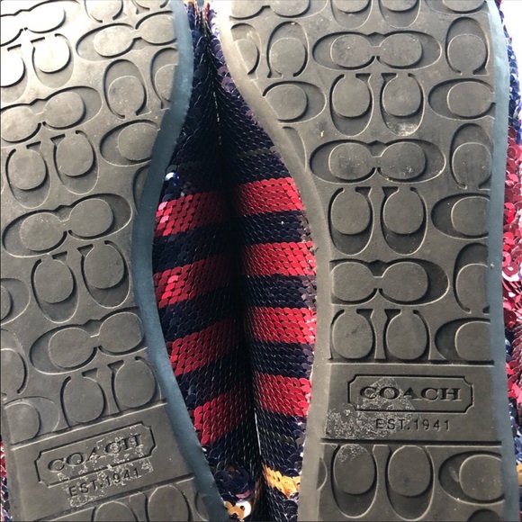 COACH SEQUIN NAVY & BURGUNDY TARTAN FLATS - Picture 4 of 4